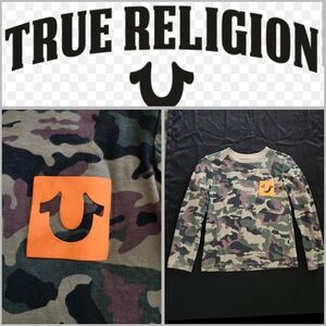 NWOT True Religion Camo Long Sleeve Shirt with orange logo boys size small